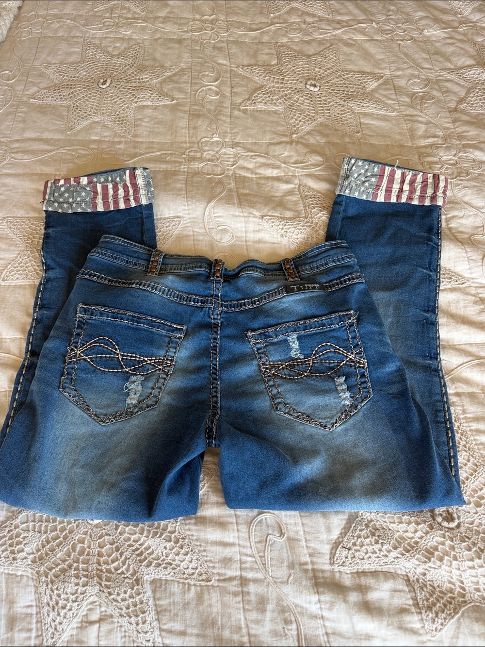 OP Women's Dark Blue crop Jeans with American Flag Cuff